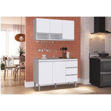 Imagem de Balcão de pia 120cm e Armário Aéreo Athena Branco Megasul - IRM