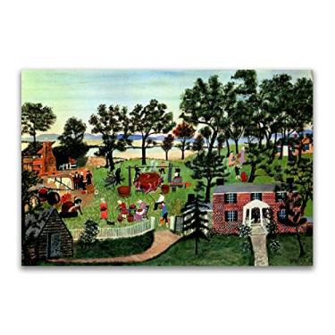 Imagem de Pinturas a óleo Grandma Moses Anna Mary Robertson. Reprodução impressa em tela. Arte famosa (fabricação de manteiga), pôster e impressões de paisagem. Imagens de arte de parede em tela 30 x 45 cm (sem
