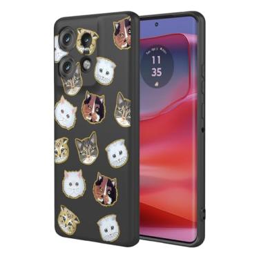Imagem de KOARWVC Capa de telefone para Moto Edge 50 Pro, capa para Motorola Edge 50 Pro, design de padrão de gato, fina, protetora, macia, amortecedora, capa de telefone para Motorola Edge 50 Pro, gato preto