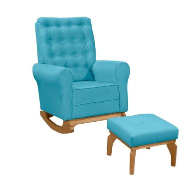 Imagem de Poltrona de Amamentação com Balanço e Puff Thaila Veludo Azul Turquesa M13 - D`Rossi