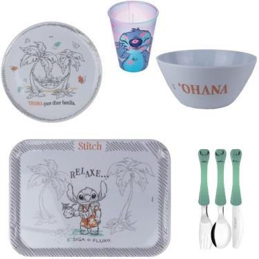 Imagem de STITCH conjunto de bandeja , prato, bowl, talheres e copo - Porcelana 