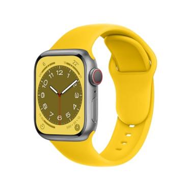 Imagem de ELETTRONEO Pulseira esportiva SBC1 para Apple Watch Ultra 2 de 49 mm, série 10 de 46 mm, 9 8 7 45 mm e 41 mm, SE 6 5 4 44 mm e 40 mm, 3 2 1 42 mm 38 mm iWatch, pulseira de silicone, amarelo limão