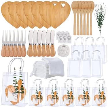 Imagem de 55 peças de prêmios de chá de bebê para vencedores de jogos, 6 conjuntos de tabuleiros de charcutaria com colheres, facas, garfos, toalha xadrez, hastes de eucalipto, cartão de agradecimento e sacolas