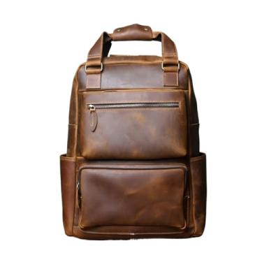 Imagem de Mochila masculina de couro retrô, mochila de computador de grande capacidade para homens, bolsa de viagem de couro(Brown)