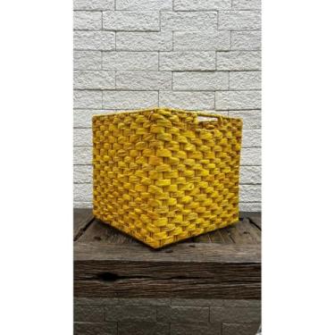 Imagem de Caixa organizadora em Palha de milho Amarela 30x30