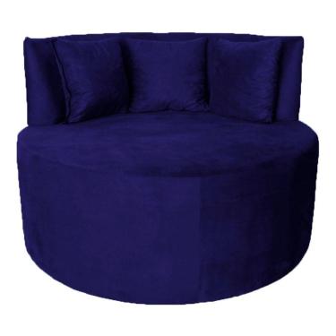 Imagem de Sofá Puff Chaise Estofada Redondo Barcelona Almofadas Suede Azul Marinho Eli Móveis E Decoração