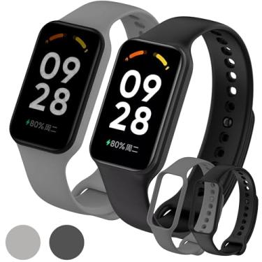 Imagem de kIT 2 Pulseira Compativel Para MI Band 8 Active Preto e Cinza Chumbo Bracelete em Silicone TPU Regulavel Macia Confortavel