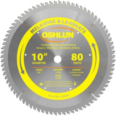 Imagem de Oshlun Lâmina de serra HI-ATB SBL-100080 de 25,4 cm, 80 dentes, com mandril de 1,5 cm (5/8") para melamina e laminados