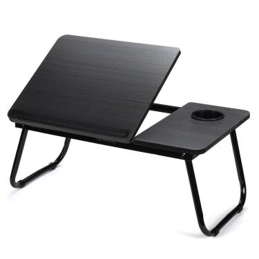 Imagem de Mesa Suporte Para Notebook Em Madeira Portatil Cama Ajustavel Multifuncional Sofa Apoio Home Office Dobravel Preta