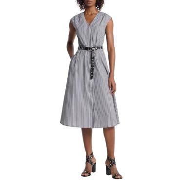 Imagem de Michael Kors Vestido midi listrado gráfico feminino, Preto, G