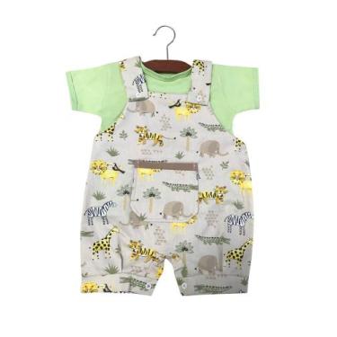 Imagem de Conjunto Macacão Jardineira ANIMAIZINHOS para Bebê de Malha Menino e M