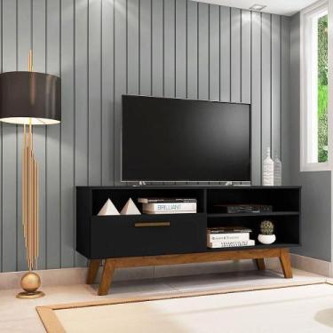 Imagem de Rack para TV até 55 Polegadas Pés Madeira Retrô Paládio Preto - MOVEIS