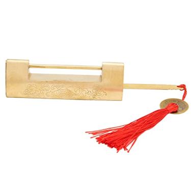 Imagem de Cadeado de peixe auspicioso QANYEGN, fechadura e chave antigas chinesas, cadeado antigo para gaveta de caixa de joias, armário (Cor de latão)