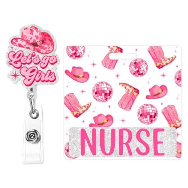 Imagem de Cheerupp Disco Cowgirl Porta-cartões com glitter e carretel de crachá com clipe de jacaré giratório para enfermeira, rodeio ocidental, caubói de enfermagem, acrílico, protetor de crachá de identidade,