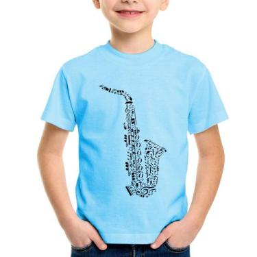 Imagem de Camiseta Infantil Saxofone Notas Musicais - Foca na Moda, Azul bebê, 1