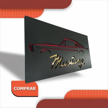 Imagem de Quadro Mustang 45x23  Cm Preto / Vermelho Esp / Dourado - Artístic Las