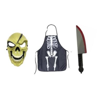 Imagem de Fantasia de esqueleto adulto 3 peças halloween - MC Presentes