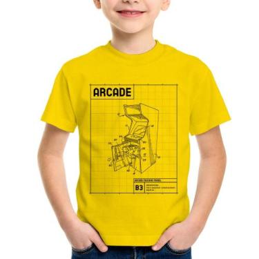 Imagem de Camiseta Infantil Arcade Fliperama Projeto - Foca na Moda, Amarelo, 12