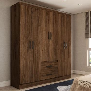 Imagem de Guarda-Roupa Solteiro Belmont 6 Portas 2 Gavetas Castanho - Panorama Móveis