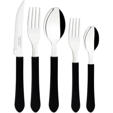 Imagem de Jogo de 20 Talheres no Pote Tramontina Faqueiro Leme Aço Inox Cabo Plá