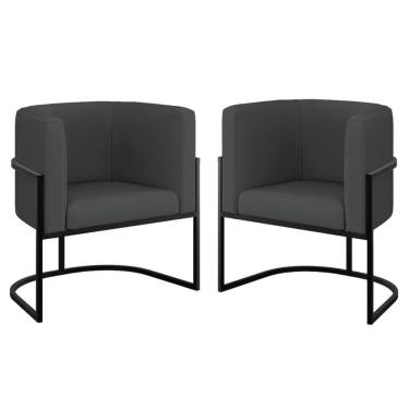 Imagem de Kit 02 Poltronas Lua Sala Decorativa Base Ferro Gold Corino Cinza
