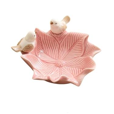 Imagem de Tigela de banho de pássaros para gaiola alimentadores de pássaros de cerâmica para porquinhos-da-índia hamster tigela de comida para filhotes de cachorro prato decorativo rosa presente ideal para