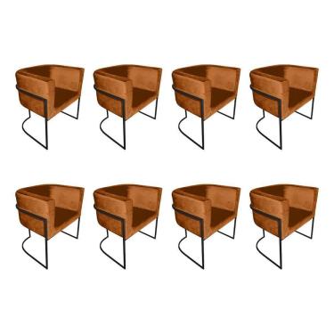 Imagem de Kit 8 Cadeiras De Jantar Premium Base De Ferro Preta Veludo Terracota Laranja
