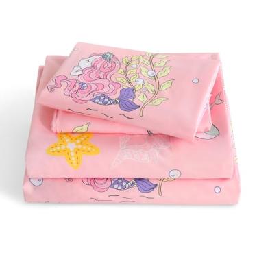 Imagem de LONAVA Jogo de lençol Queen infantil – 4 peças de lençóis de microfibra macia estilo desenho animado para meninos meninas adolescentes, Oeko TEX, lençóis respiráveis com bolso profundo, (sereia)
