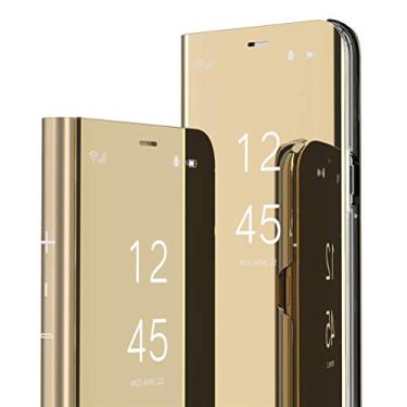 Imagem de QIVSTARS Capa para Samsung Galaxy S8 Plus Cool Style Clear View Window Galvanizado Suporte à prova de arranhões Capa flip ultrafina para Samsung Galaxy S8 Plus PU Espelho: Golden QH