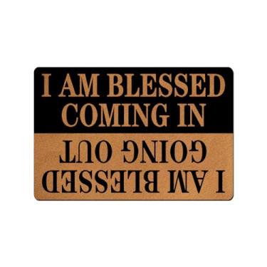 Imagem de VUZUCOSH Tapetes engraçados de boas-vindas, tapete de porta, capacho engraçado, tapetes de cozinha, tapete de banheiro antiderrapante de borracha 60 x 39,9 cm (I am Blessed entrando e saindo)
