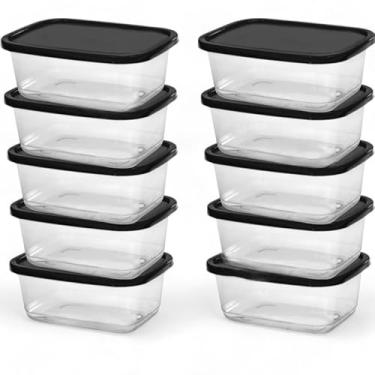 Imagem de Jogo 10 Potes 500ml Transparente Marmita Fitness Organizador Microondas Freezer (PRETO, 6pcs)