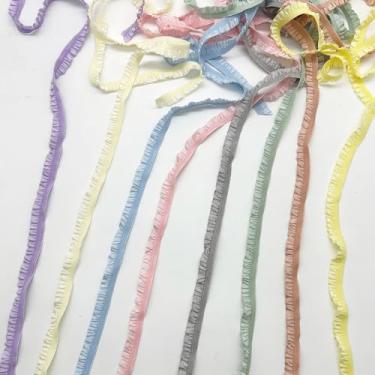 Imagem de Acabamento elástico de renda com babados, fita elástica de babados, 8 cores de 0,9 cm de largura, borda estreita de babados para roupas, fronhas e embrulhos de presente