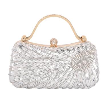 Imagem de Naimo Bolsa feminina de paetê, bolsa de mão com contas brilhantes, bolsa de festa de casamento, Prata