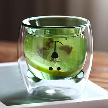 Imagem de JOYAIYI Copo de chá de urso fofo parede dupla leite café urso caneca engraçado dia dos namorados presentes de aniversário para você 250 ml/ 241.0 g (verde)