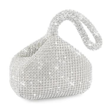 Imagem de BELICOO Bolsa feminina com strass, bolsa de mão brilhante brilhante com contas de alumínio para formatura, festa de casamento e noivado, Prata, S