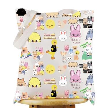 Imagem de G2TUP SKZ K-POP Sacola de lona K-Pop Presente para fãs do grupo SKZ Bolsa de compras para membros SKZ Produto do álbum SKZ, S-k-z Tg, 9.05 x 6.69 x 3.39 inches