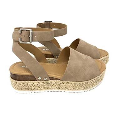 Imagem de Soda Topic Espadrilles Flatform Studded Wedge Open Toe Sandals (6 M US, Natural Taupe Nubuck)