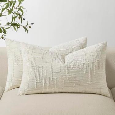 Imagem de Allorry Capas de almofada decorativas para sofá, 30 x 50 cm, conjunto de 2 capas de almofada brancas macias de chenille, com textura neutra boho, para decoração moderna de casa de fazenda, sofá