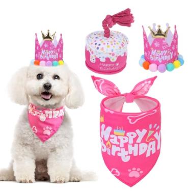 Imagem de Mihachi Artigos de festa de aniversário para cães – bandana rosa para cães, chapéu, brinquedo de bolo barulhento para cães pequenos
