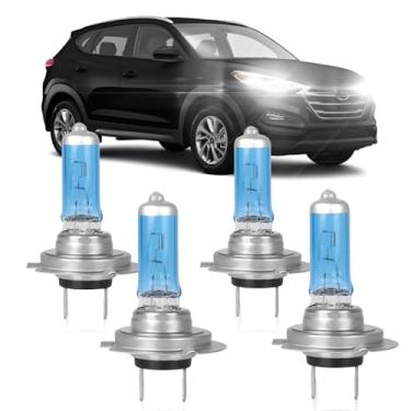 Imagem de XRDHJI Adequado para lâmpadas de farol de halogêneo de alto desempenho Tucson 2016 2017 2018, farol alto H7 + kit de lâmpadas de substituição de farol baixo H7, Plug and Play, pacote com 4