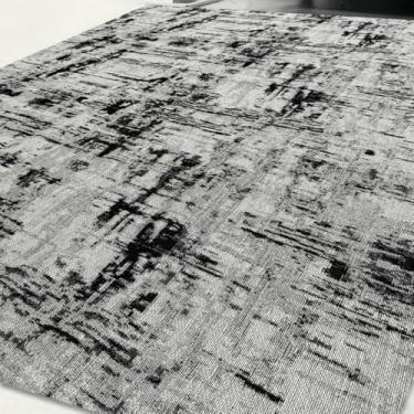 Imagem de Tapete 2,50 m x 1,35 m Antiderrapante Geométrico Sala Escritório Quarto(Obra de Arte Branco/Preto)