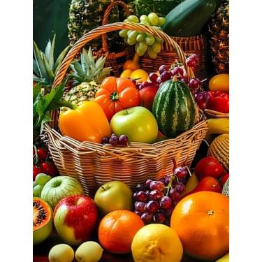 Imagem de HMDIIMGE Kits de pintura de diamante de cesta de frutas para adultos, arte de diamante de comida, kit de bordado de arte de cristal de pedra preciosa redonda completa 30 x 40 cm