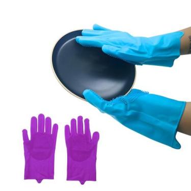 Imagem de Par Luva Lava Louça Silicone Mágica Esponja Multiuso Cozinha Carro Pet