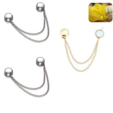 Imagem de DraCra Pacote com 3 alfinetes de ímãs Hijab, clipes de botão de segurança com corrente de metal decorativa, broche magnético que permanecem no lugar para cachecol, mangas muçulmanas, camisas, lenço de