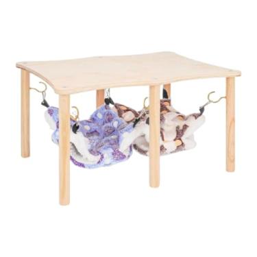 Imagem de Generic Rede de rede de porco da cobaia Double Hammocks com suporte de madeira pendurada na cama para planador de açúcar, furão, pequenos animais,