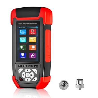 Imagem de RAINLEOTI Testador de fibra óptica OTDR multifunções OTDR 8 em 1 Medidor de potência ótica portátil 1310/1550 nm SM Mini analisador de fibra óptica 24/22 dB com teste OPM/OLS/VFL/RJ45 conector FC/SC