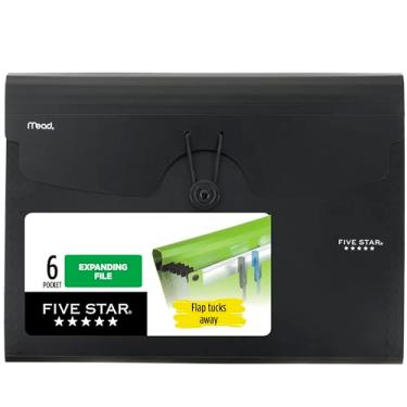 Imagem de Five Star Organizador de arquivos expansíveis de 6 bolsos, pastas de arquivo expansíveis de plástico com bolsos e inserções de aba, comporta 28 x 21 cm, fecho elástico, preto (72391)