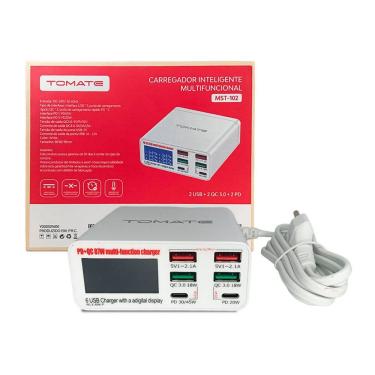 Imagem de Carregador USB Inteligente com 6 Saídas | PD 45W + QC 3.0 | Carregamento Rápido para Celular e Tablet | Uso Doméstico, Escritório e Viagens
