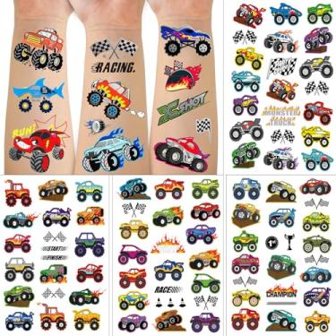 Imagem de Nenluny Tatuagens temporárias de carros de corrida Monster Truck para meninos e meninas, tatuagens de caminhão monstro, recompensas escolares, prêmios, presentes