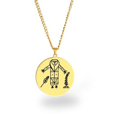 Imagem de Colar Vevê Vodu – Pingente com Símbolos dos Lwas em Aço Inoxidável (Prata, Ouro ou Preto) • Amuleto Espiritual Afro-Caribenho de Proteção, Magia e Fé (Gran Bwa, Dourado)